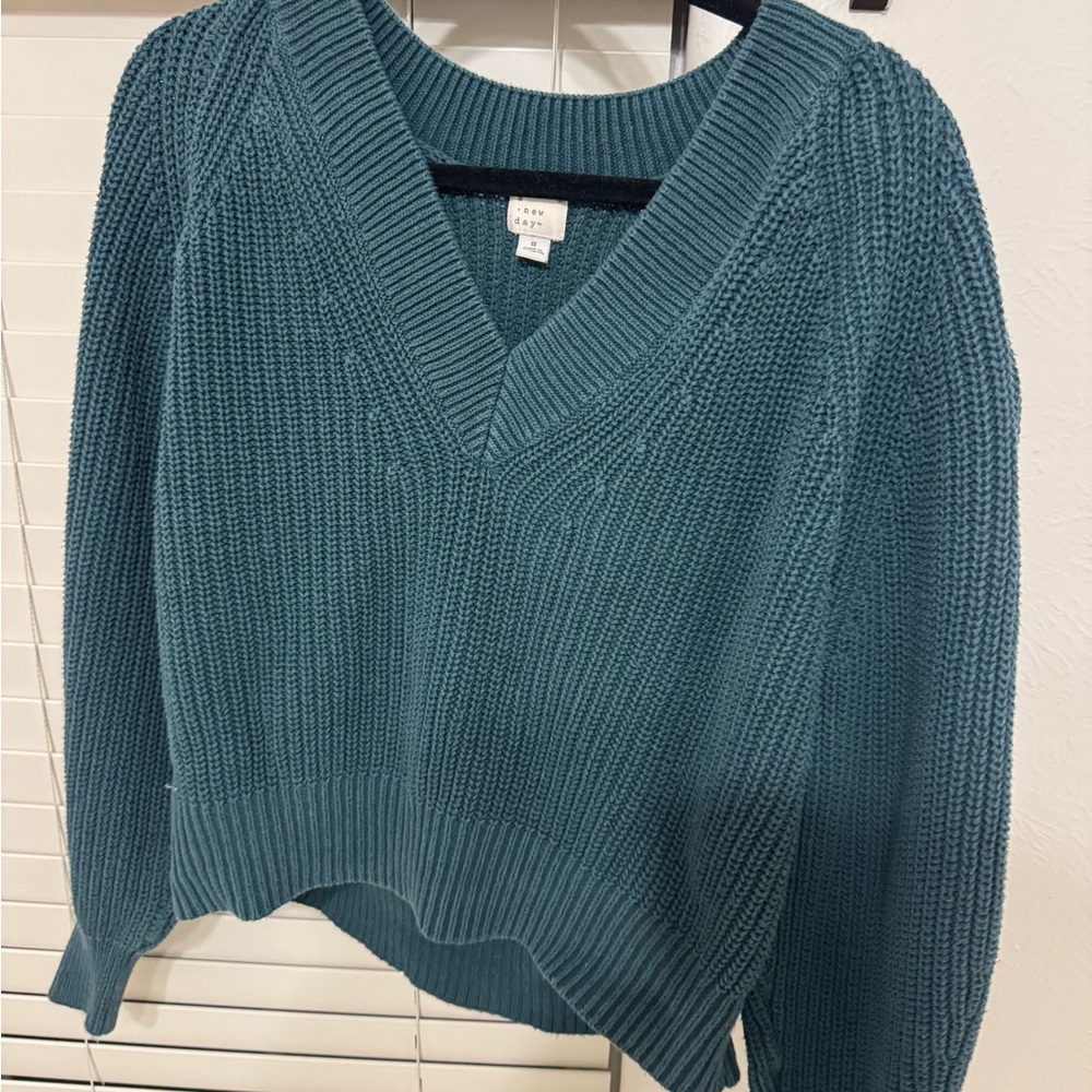 Target Blue V-Neck Sweater with Ribbed Texture